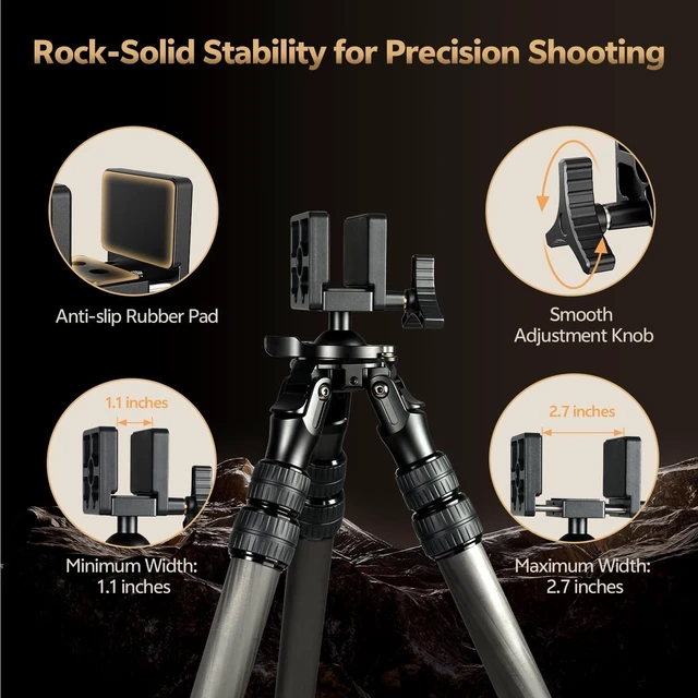 Alt view image 4 of 5 - TONYBOO Carbon Fiber Tripod for Hunting with Rifle Shooting Saddle Clamp, CNC Machining Heavy Duty Rifle Tripod with 360 Ball Head,Lightweight, Stable Shooting Rest for Rifles - TQ-2836-U8