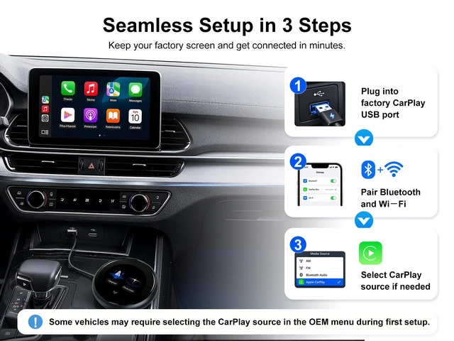 Alt view image 4 of 5 - 3.2 Inch Android 14 CarPlay AI Box for OEM Wired or Wireless CarPlay System