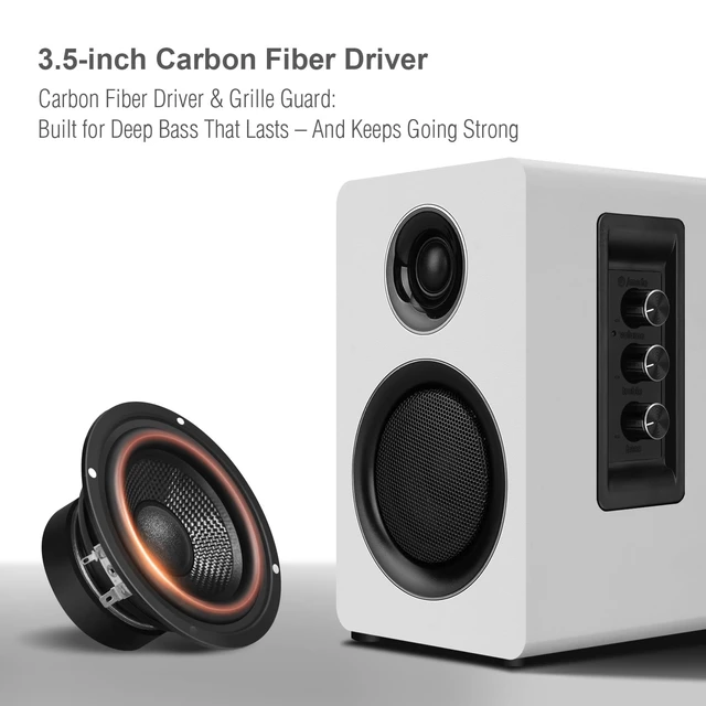 Alt view image 2 of 5 - Computer Speakers, Bluetooth 5.3, USB-C, AUX/RCA, 3.5-Inch Woofer, White