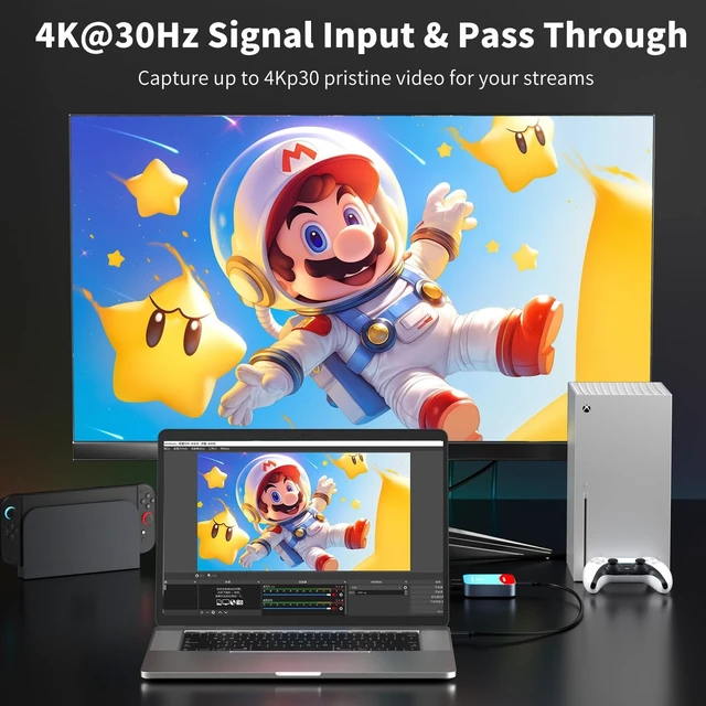 Alt view image 2 of 5 - Capture Card for Nintendo Switch, 4K HDMI Capture, USB C 3.0 1080P 60FPS