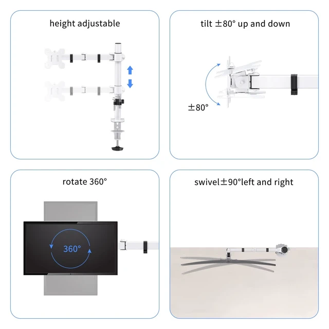 Alt view image 3 of 5 - Suptek Single Monitor Arm Desk Mount Fully Adjustable Monitor Stand for 1 / One Screen up to 13" to 32" Extra Tall 15.75 inch Pole,VESA 75x75mm or 100x100mm,White (MD9421W)