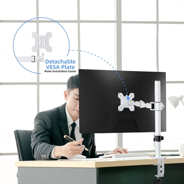 Alt view image 5 of 5 - Suptek Single Monitor Arm Desk Mount Fully Adjustable Monitor Stand for 1 / One Screen up to 13" to 32" Extra Tall 15.75 inch Pole,VESA 75x75mm or 100x100mm,White (MD9421W)