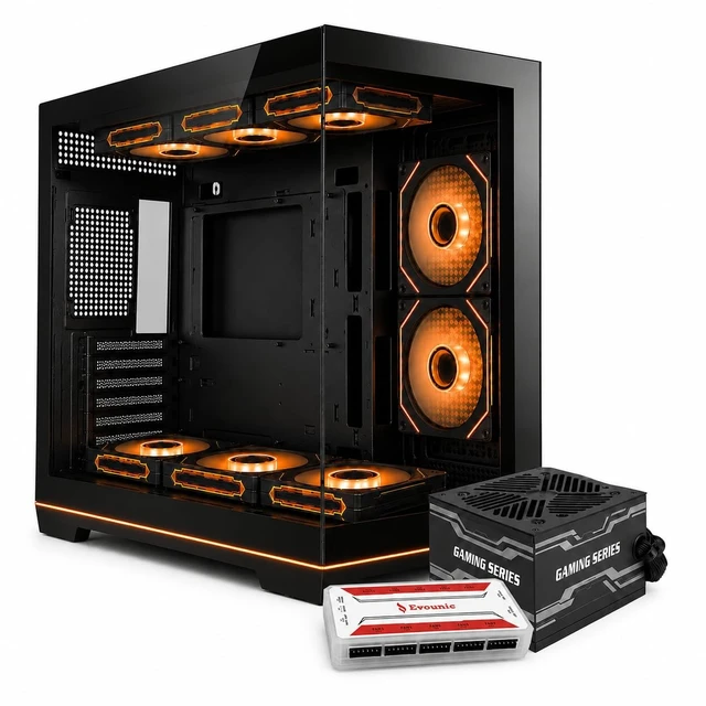 Alt view image 2 of 5 - Evounic Micro-ATX Mini-Tower Gaming PC Case Includes 650W Power Supply