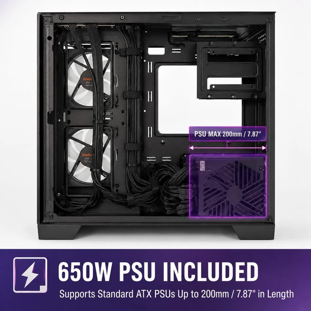 Alt view image 4 of 5 - Evounic Micro-ATX Mini-Tower Gaming PC Case Includes 650W Power Supply