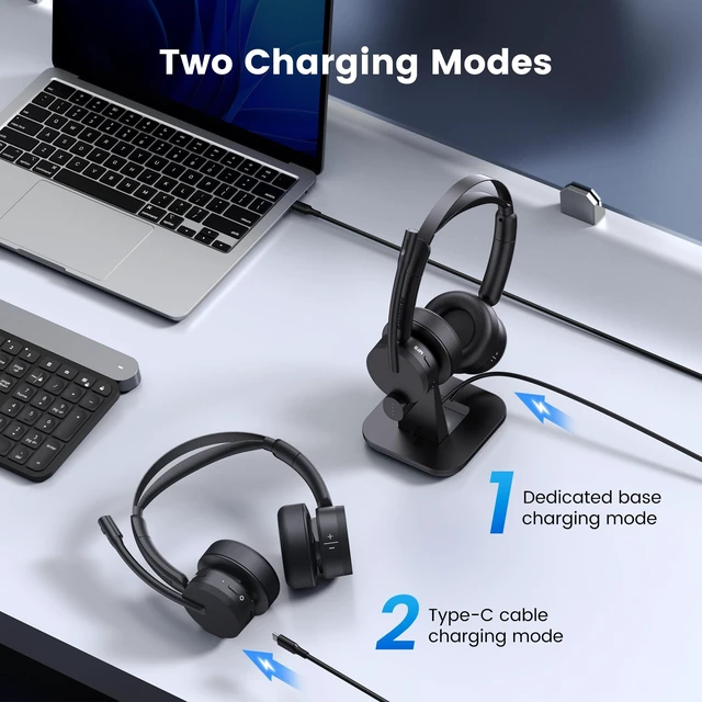 Alt view image 4 of 5 - Wireless Headset with Mic for Work, Bluetooth Headset with Noise Cancelling
