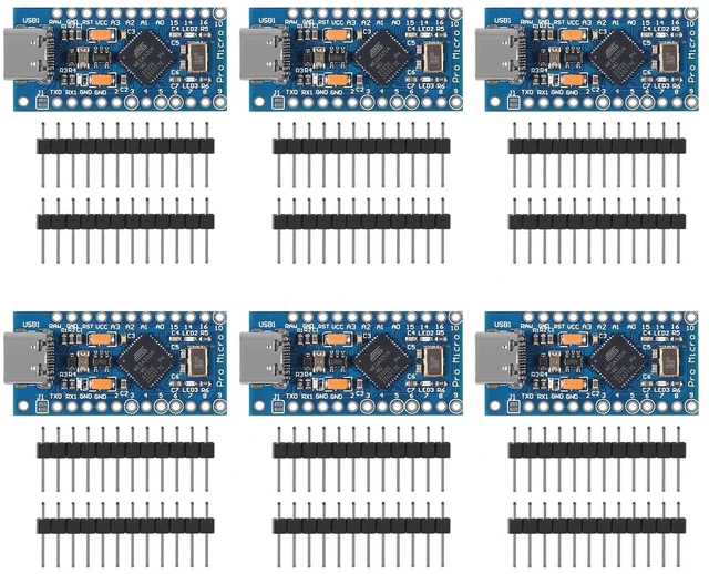 Main image of AITRIP 6PCS Pro Micro ATmega32U4 5V 16MHz Type-C Development Module Board with 2 Row pin Header Compatible arduino Leonardo Replace ATmega328 Pro Mini
