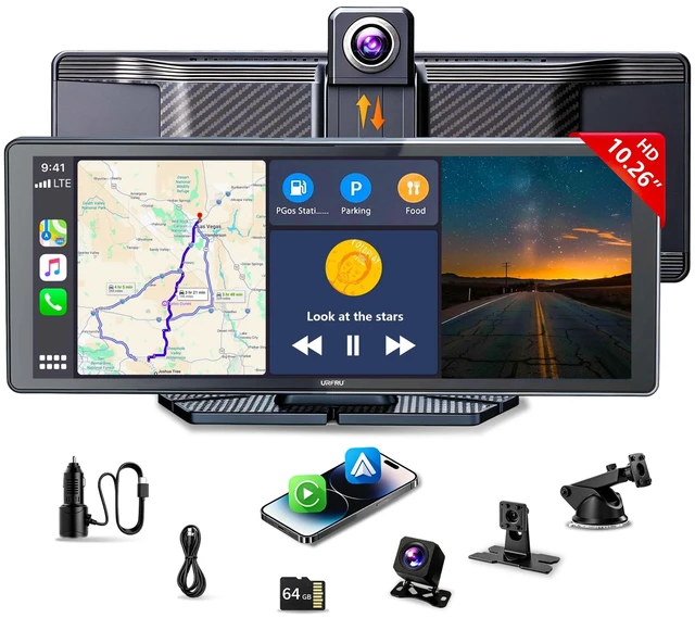 Main image of CarPlay Screen for Car with Backup Camera, 10.26 inch 4K Dash Cam 360 View