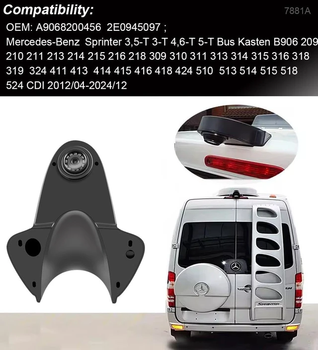 Alt view image 2 of 5 - Car Top Mount Reverse Parking Camera, for Benz Sprinter B906 209 210 211 213 214 215 216 218 309 310 311 313 314 315 316 318 319 324 411 413 414 415 416 418 424 510 513 (with 7 inch Monitor)