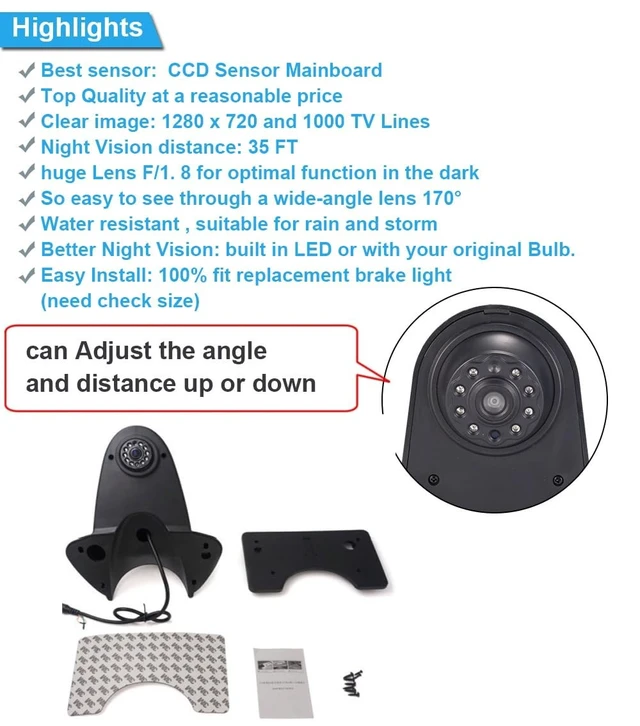 Alt view image 4 of 5 - Car Top Mount Reverse Parking Camera, for Benz Sprinter B906 209 210 211 213 214 215 216 218 309 310 311 313 314 315 316 318 319 324 411 413 414 415 416 418 424 510 513 (with 7 inch Monitor)