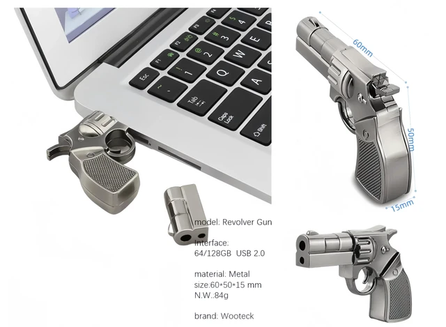 Alt view image 2 of 5 - WooTeck 3 Pack 64GB Metal Revolver Pistol Gun USB Flash Drive Memory Stick(Copper,Livid,Silver)
