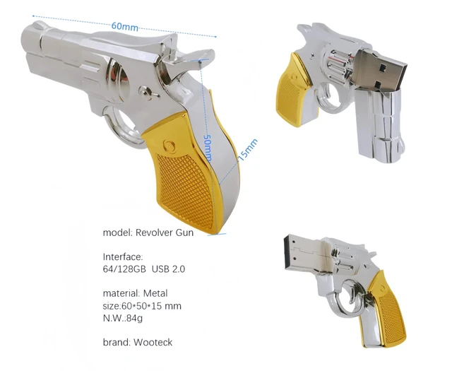 Alt view image 3 of 5 - WooTeck 3 Pack 64GB Metal Revolver Pistol Gun USB Flash Drive Memory Stick(Copper,Livid,Silver)