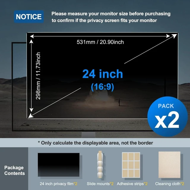 Alt view image 5 of 5 - JEAPKA [2-Pack 24 Inch Privacy Screen for Monitor Computer Screen Privacy Filter for 16:9 Widescreen Monitor Desktop PC Monitor Privacy Film Monitor Privacy Shield and Anti-Glare Protector