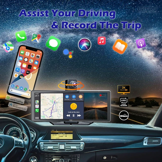 Alt view image 3 of 5 - CarPlay Screen for Car with Backup Camera, 10.26 inch 4K Dash Cam 360 View
