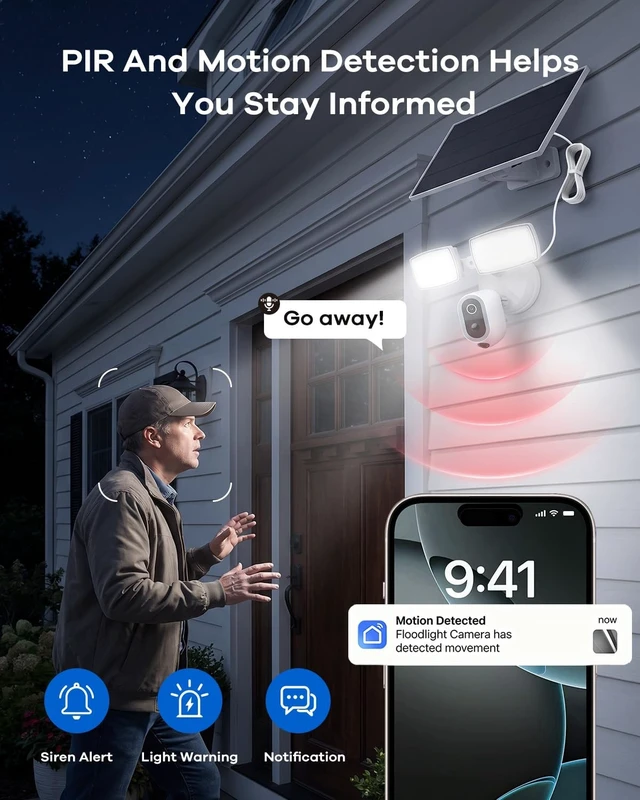 Alt view image 4 of 5 - Atfoyer Solar Floodlight Camera Outdoor, 2K Security Camera with 1600LM Dual Lights, 24/7 Recording, PIR and Motion Alerts, Color Night Vision, 2-Way Audio, Siren, 2.4GHz WiFi, Compatible with Alexa