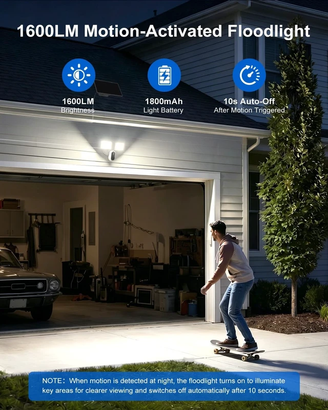 Alt view image 5 of 5 - Atfoyer Solar Floodlight Camera Outdoor, 2K Security Camera with 1600LM Dual Lights, 24/7 Recording, PIR and Motion Alerts, Color Night Vision, 2-Way Audio, Siren, 2.4GHz WiFi, Compatible with Alexa