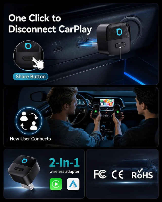Alt view image 3 of 5 - OTTOCAST Mini Pico Wireless CarPlay Adapter with Quick Disconnect Button