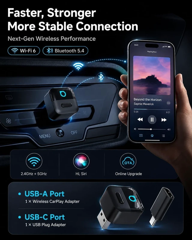 Alt view image 5 of 5 - OTTOCAST Mini Pico Wireless CarPlay Adapter with Quick Disconnect Button