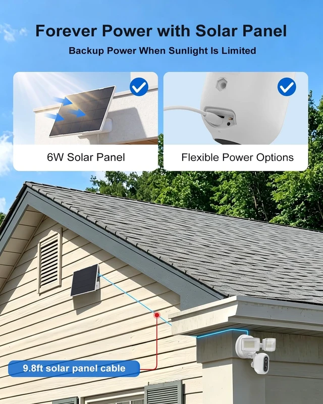 Alt view image 3 of 5 - Atfoyer Solar Floodlight Camera Outdoor, 2K Security Camera with 1600LM Dual Lights, 24/7 Recording, PIR and Motion Alerts, Color Night Vision, 2-Way Audio, Siren, 2.4GHz WiFi, Compatible with Alexa
