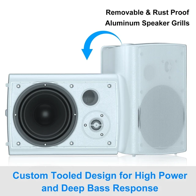Alt view image 4 of 5 - STUDIOFINIX 800W 6.5 Inch Bluetooth Outdoor Speakers Waterproof Wired with Multifunctional Amplifier Wall Mount Weatherproof Loudspeaker System for Patio Garden Poolside Home(4 Speakers,White)