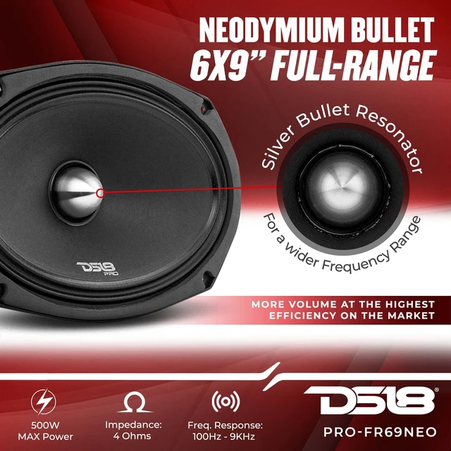 Alt view image 2 of 5 - DS18 PRO-FR69NEO 6x9 Neodymium Full-Range Loudspeaker with Bullet 500 Watts, 4-Ohm with Grill (1 Speaker)
