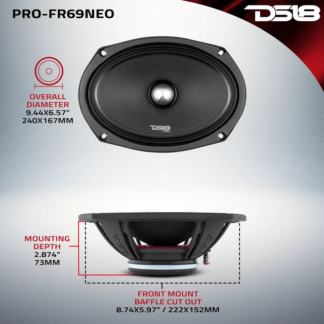 Alt view image 5 of 5 - DS18 PRO-FR69NEO 6x9 Neodymium Full-Range Loudspeaker with Bullet 500 Watts, 4-Ohm with Grill (1 Speaker)