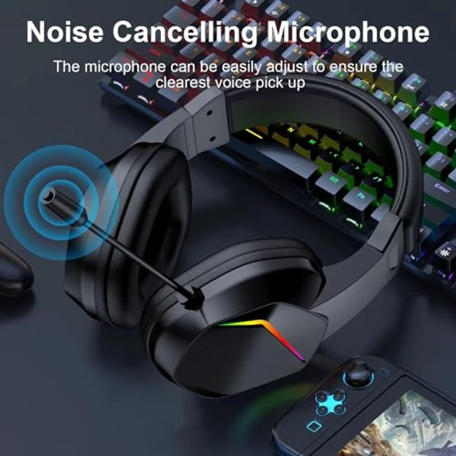 Alt view image 4 of 5 - LICAEVEY Wireless Gaming Headset, Low Latency Gaming Headphones, 40mm Drivers, LED Lights, Over Ear Earphones with Omnidirectional Microphone for Music and Movies (Black+Wireless BT Vers
