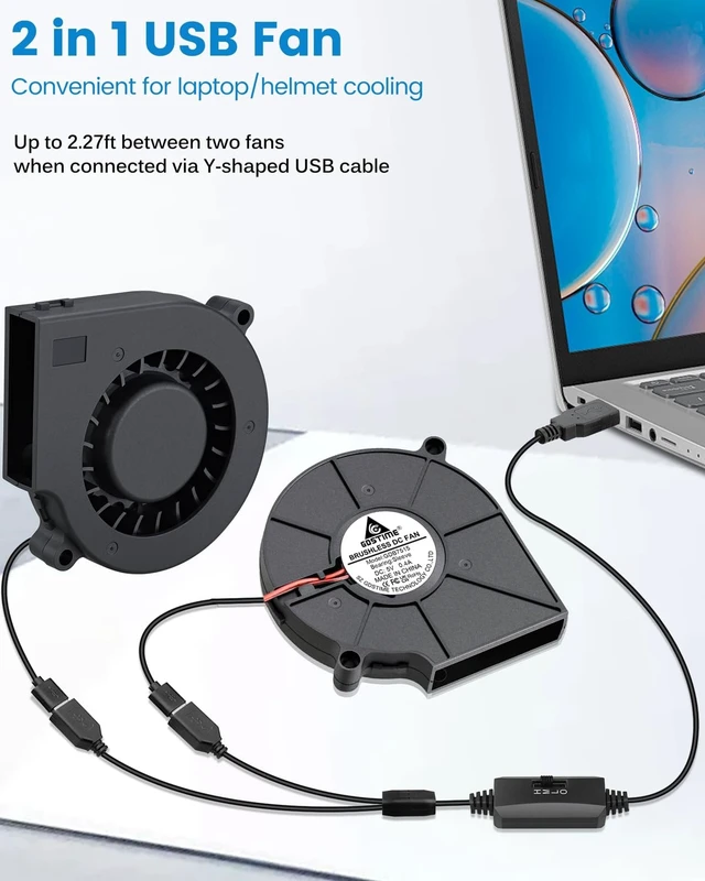 Alt view image 2 of 5 - GDSTIME 75mm x 15mm 5V USB Blower Fan with 3 Speed Control, 2-Pack