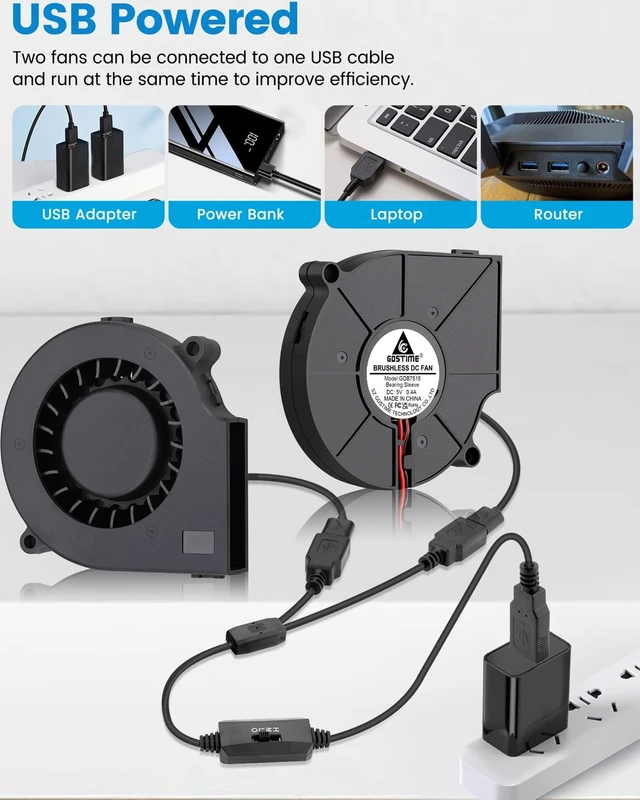 Alt view image 3 of 5 - GDSTIME 75mm x 15mm 5V USB Blower Fan with 3 Speed Control, 2-Pack