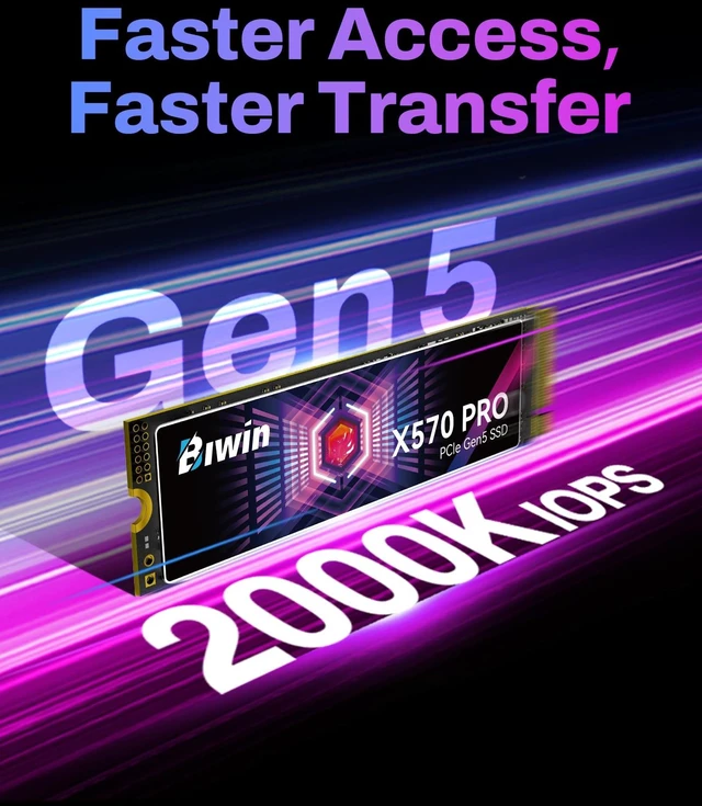 Alt view image 3 of 5 - BIWIN Black Opal X570 PRO 2TB SSD Gen54 Read Speed up to 14000MB/s, NVMe M.2 2280 PCIe Internal Gaming Solid State Drive with 6nm Controller for Laptop & Desktop