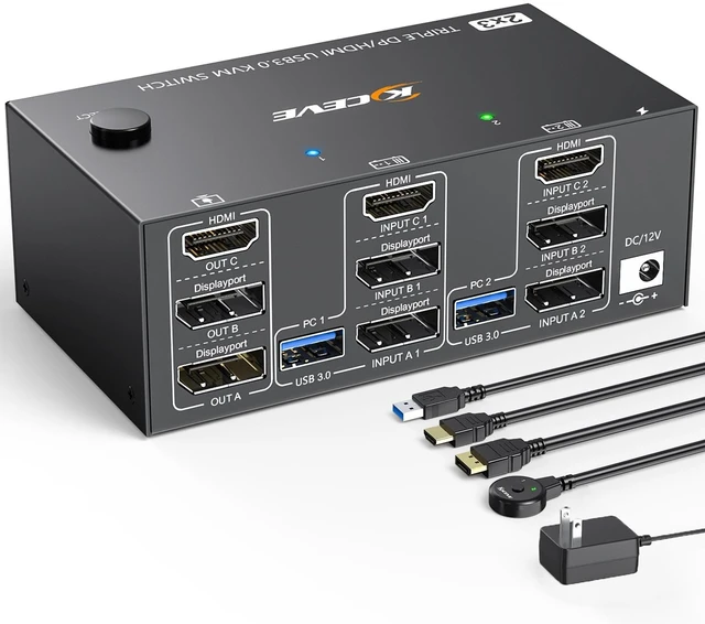 Main image of NAWEN KVM Switch 3 Monitors 2 Computers HDMI DisplayPort 8K@60Hz/4K@144Hz