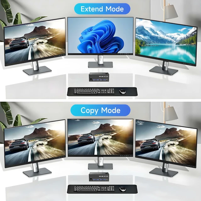 Alt view image 4 of 5 - NAWEN KVM Switch 3 Monitors 2 Computers HDMI DisplayPort 8K@60Hz/4K@144Hz