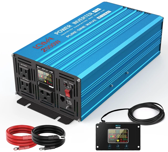 Main image of LCYMW 2000W Pure Sine Wave Inverter DC 24V to 110V/120V AC 4000 Watt Peak Power Inverters with 3 AC Outlets USB Charging Port LCD Display and Remote Control Car Solar Converter for Vehicle Home Truck