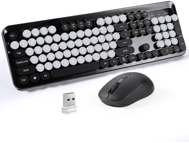 Main image of SOPPY Wireless Keyboard and Mouse Combo, 2.4GHz Retro Typewriter Keyboard, Round Keycaps, Full-Size Ergonomic, USB Receiver Plug and Play, Compatible with PC/Desktop/Laptop/Windows, US Layout,