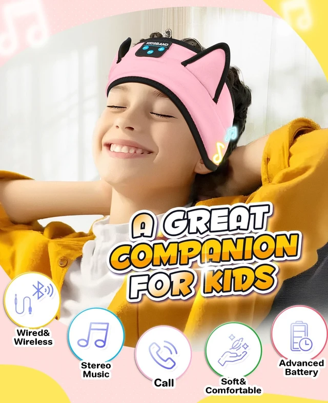 Alt view image 5 of 5 - Boodlab Kids Headphones, Headband for Children Baby & Toddlers, Bluetooth Toddler Headphones Wireless and Wired Playback 3.5 MM Jack for School, Stretchy & Comfy Travel Accessories