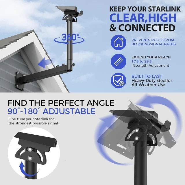 Alt view image 3 of 10 - Starlink Mount for Standard 4/4X/Gen 3, Adjustable Telescoping Wall Mount