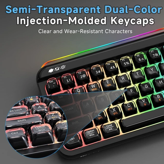 Alt view image 5 of 5 - ZIYOU LANG x A.Jazz AF68 Wireless Gaming Keyboard,Tri-Mode BT/2.4G/USB-C Keyboard with RGB Backlit,Clear Transparent Keycaps,68-Key Compact Membrane Keyboard for PC Laptop Aesthetic Desk Setup-