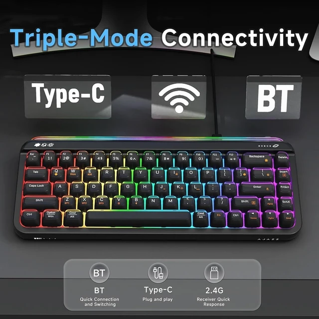 Alt view image 3 of 5 - ZIYOU LANG x A.Jazz AF68 Wireless Gaming Keyboard,Tri-Mode BT/2.4G/USB-C Keyboard with RGB Backlit,Clear Transparent Keycaps,68-Key Compact Membrane Keyboard for PC Laptop Aesthetic Desk Setup-