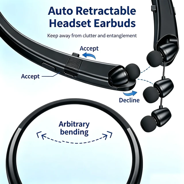 Alt view image 5 of 5 - ZHAOGE Bluetooth 5.3 Neckband Bluetooth Headphones,Retractable Headphone with IPX5 Sweatproof & Vibration Calls for Running, Gym, and Sweat-Proof Workouts