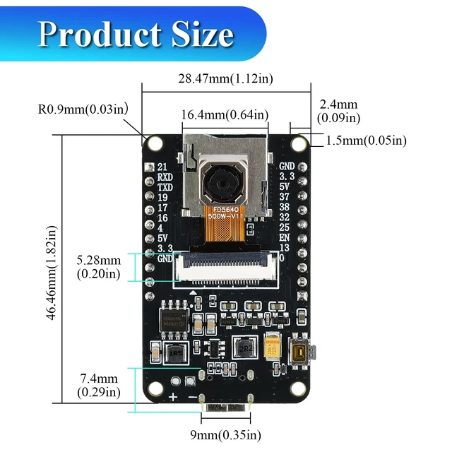 Alt view image 3 of 5 - ESP32-CAM Development Board with OV5640 5MP Camera Sensor, Dual-Core 4MB Flash+16GB TF Card, 1080P Video Webcam Module, Type-C Port for Arduino Devkit