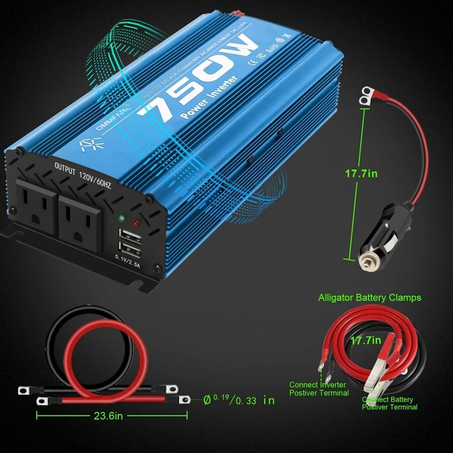 Alt view image 3 of 5 - 750W Modified Sine Wave Power Inverter DC 12V to AC 110V