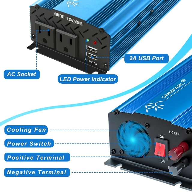 Alt view image 2 of 5 - 750W Modified Sine Wave Power Inverter DC 12V to AC 110V