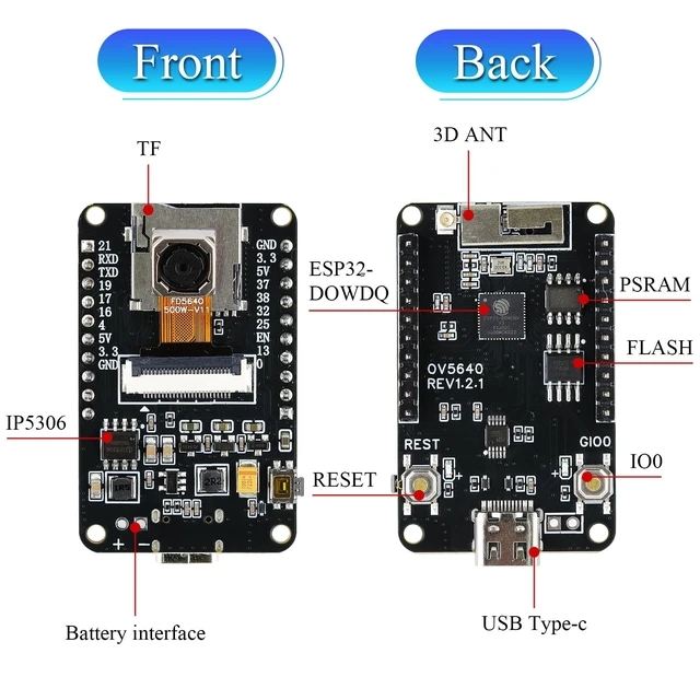 Alt view image 2 of 5 - ESP32-CAM Development Board with OV5640 5MP Camera Sensor, Dual-Core 4MB Flash+16GB TF Card, 1080P Video Webcam Module, Type-C Port for Arduino Devkit