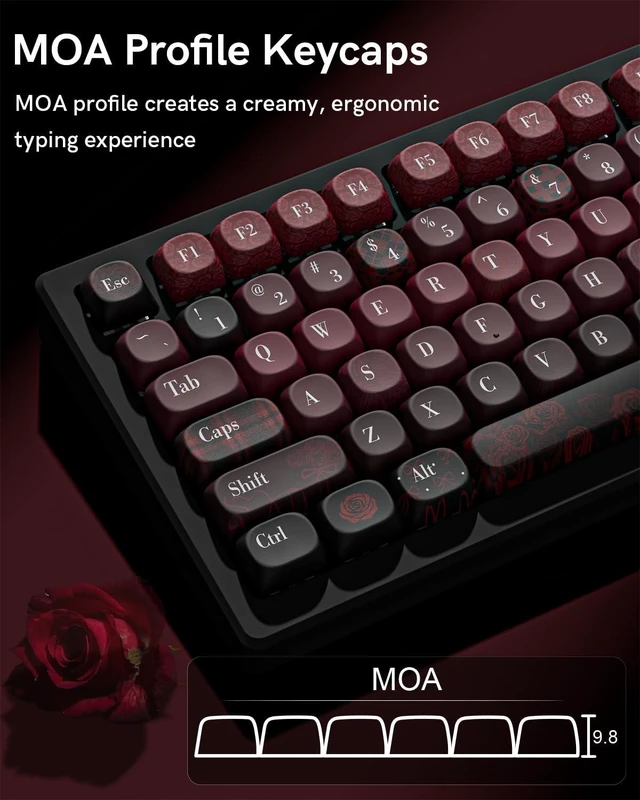 Alt view image 4 of 5 - Keyporia Vintage Red Rose Keycap Set, Custom PBT Keycaps for Mechanical Keyboard, MOA Profile, 131 Keys Dye-Sublimation Key caps Compatible with 60%, 65%, 75%, TKL, Full-Sized Layout