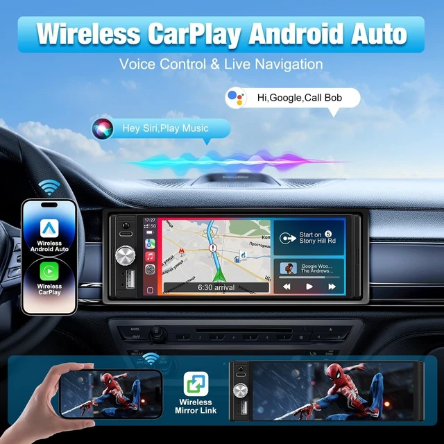 Alt view image 3 of 5 - Single Din Radio Car Stereo with Apple CarPlay & Android Auto, 6.28 Inch HD Touch CarPlay Screen, Backup Cam,Bluetooth, MP5,USB Type-C, SWC, EQ, FM Radio (with External Mic)