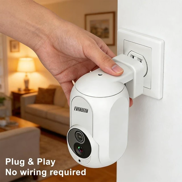 Alt view image 3 of 5 - EVERSECU 2K Plug&Play Wireless PTZ Security Camera, Built-in Power Outlet Plug, Motion detction, Humanoid Auto Tracking, 2-Way Audio, Spotlight Color Night Vision, Supports ONVIF & RTSP & Alexa