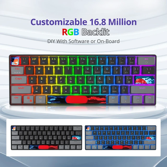 Alt view image 2 of 5 - Fogruaden 60% Mechanical Gaming Keyboard, 61 Keys, RGB Backlit, Compact 60 Percent Wired Keyboard for Win/Mac PC Gamer, Easy to Carry on Trip (61Dark-BlueSwitch-RGB)