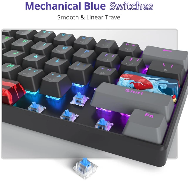 Alt view image 4 of 5 - Fogruaden 60% Mechanical Gaming Keyboard, 61 Keys, RGB Backlit, Compact 60 Percent Wired Keyboard for Win/Mac PC Gamer, Easy to Carry on Trip (61Dark-BlueSwitch-RGB)