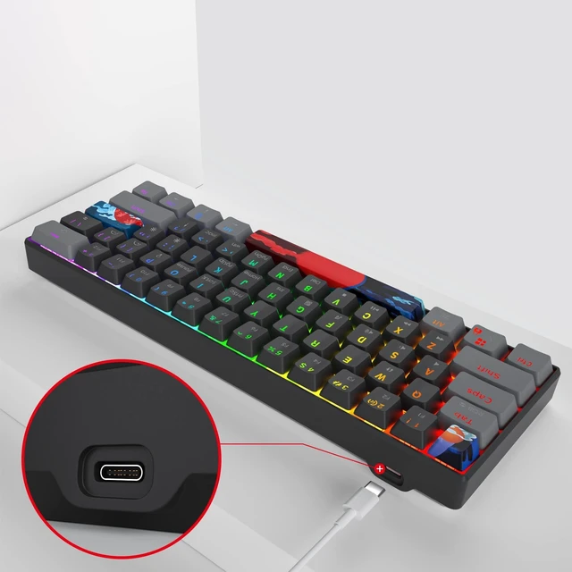 Alt view image 5 of 5 - Fogruaden 60% Mechanical Gaming Keyboard, 61 Keys, RGB Backlit, Compact 60 Percent Wired Keyboard for Win/Mac PC Gamer, Easy to Carry on Trip (61Dark-BlueSwitch-RGB)