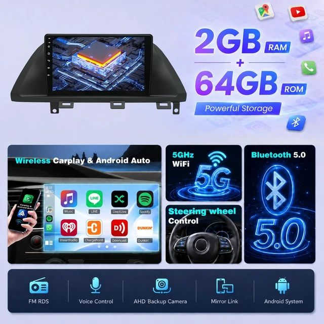 Alt view image 3 of 5 - Upgrcaru 2+64G Car Radio for Honda Odyssey 2005 2006 2007 2008 2009 2010