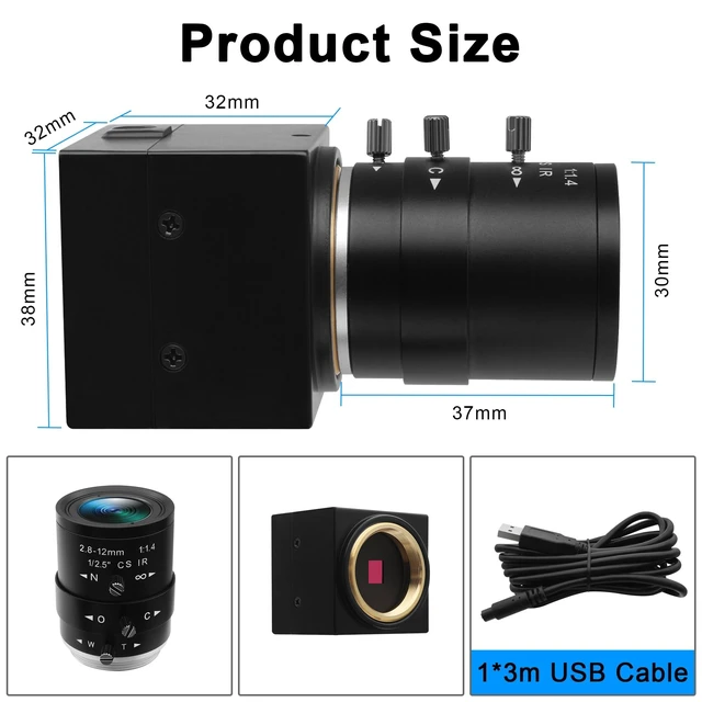 Alt view image 2 of 5 - Hotpet 16MP USB Camera with 2.8-12mm Manual Varifocal Lens for Streaming